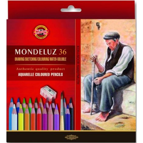 Kredki akwarelowe Koh-i-Noor Mondeluz, 36 kolorów + pędzel